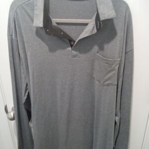 Big & Tall 4 XL Gray Long Sleeve Polo Shirt w/Collar From Acadamy